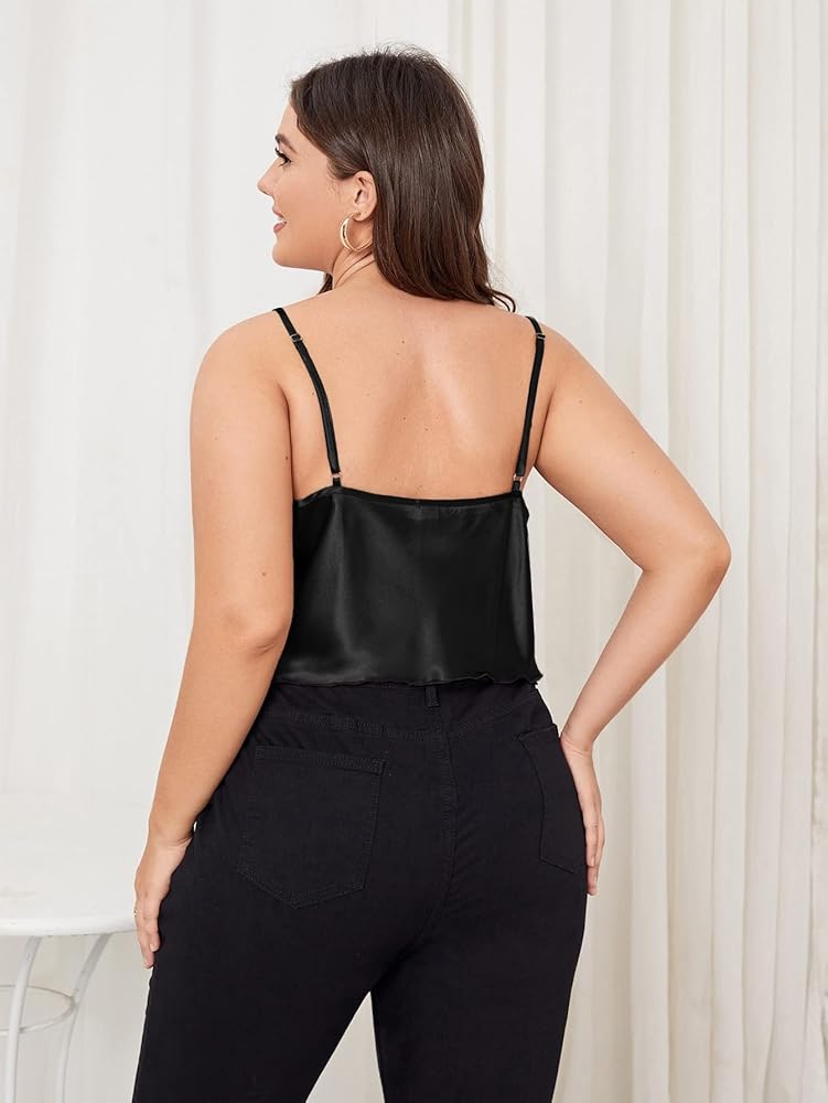 WDIRARA Women's Plus Size Satin Cowl Neck Crop Cami Top